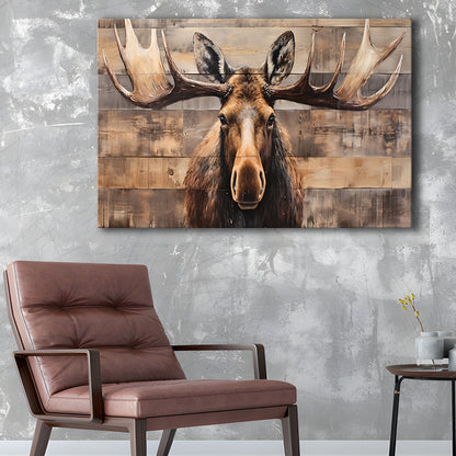 Moose Painted On Wood, Rustic Cabin,  Over Mantel Long Horizontal Decor, Canvas Print Wall Art, Wall Decor, Painting Canvas