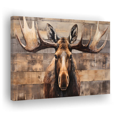 Moose Painted On Wood, Rustic Cabin,  Over Mantel Long Horizontal Decor, Canvas Print Wall Art, Wall Decor, Painting Canvas