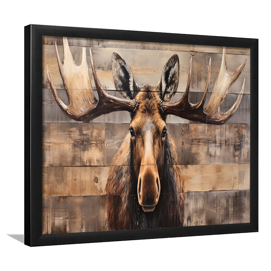 Moose Painted On Wood, Rustic Cabin,  Over Mantel Long Horizontal Decor, Framed Art Print Wall Decor, Picture Framed