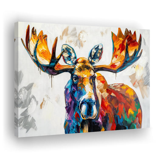 Moose Portrait Knife Painting Mixed Color, Canvas Art Decor Print, Painting Art, Canvas Print Wall Art Home Decor