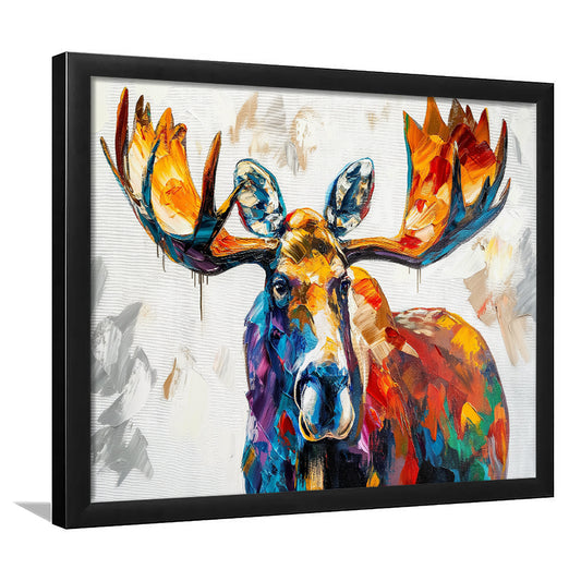 Moose Portrait Knife Painting Mixed Color, Framed  Print, Painting Art, Framed Art Print Wall Decor, Framed Picture