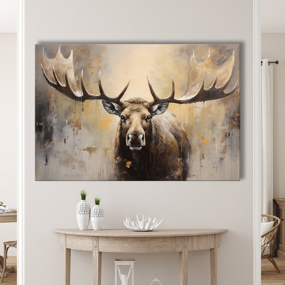 Moose Portrait Painting Canvas Print, Neutral Beige Gray Moose, Canvas Print Wall Art, Wall Decor, Painting Canvas