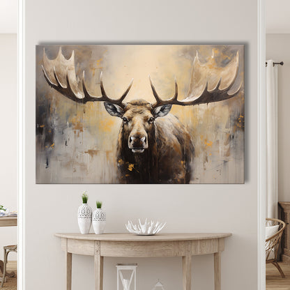 Moose Portrait Painting Canvas Print, Neutral Beige Gray Moose, Canvas Print Wall Art, Wall Decor, Painting Canvas