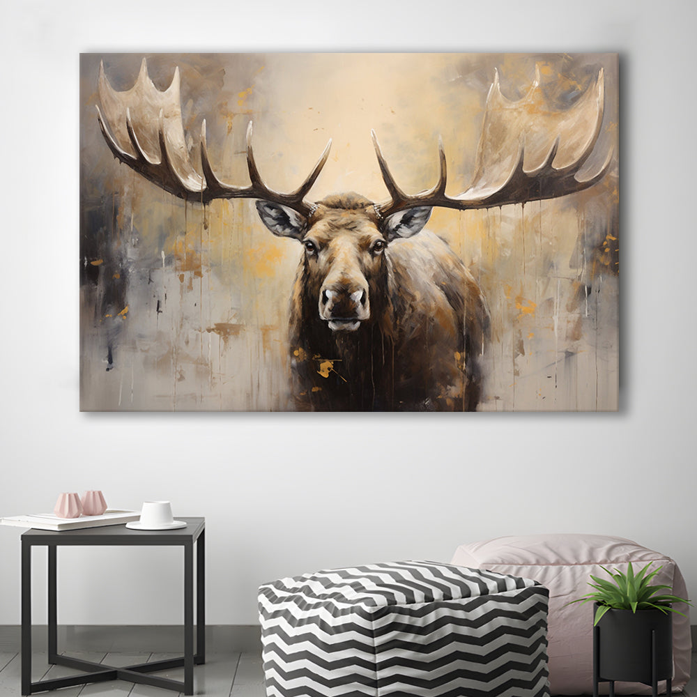 Moose Portrait Painting Canvas Print, Neutral Beige Gray Moose, Canvas Print Wall Art, Wall Decor, Painting Canvas