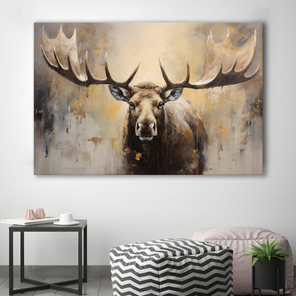 Moose Portrait Painting Canvas Print, Neutral Beige Gray Moose, Canvas Print Wall Art, Wall Decor, Painting Canvas