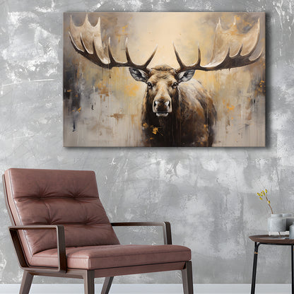 Moose Portrait Painting Canvas Print, Neutral Beige Gray Moose, Canvas Print Wall Art, Wall Decor, Painting Canvas