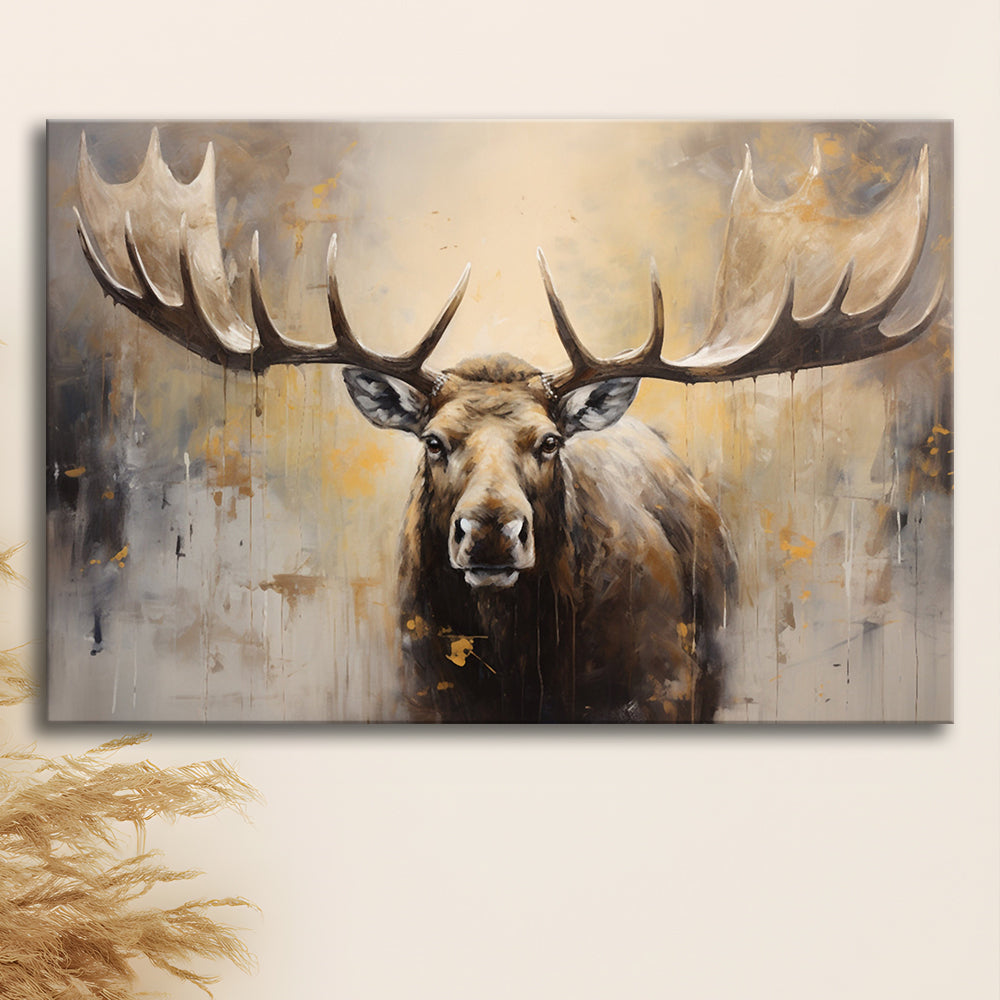 Moose Portrait Painting Canvas Print, Neutral Beige Gray Moose, Canvas Print Wall Art, Wall Decor, Painting Canvas