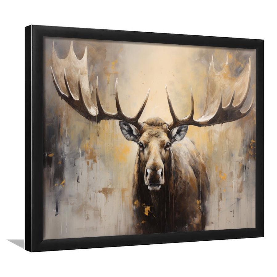 Moose Portrait Painting Canvas Print, Neutral Beige Gray Moose, Framed Art Print Wall Decor, Picture Framed