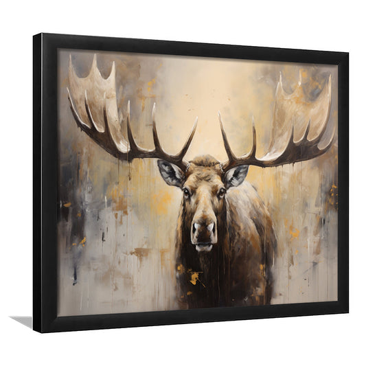 Moose Portrait Painting Canvas Print, Neutral Beige Gray Moose, Framed Art Print Wall Decor, Picture Framed