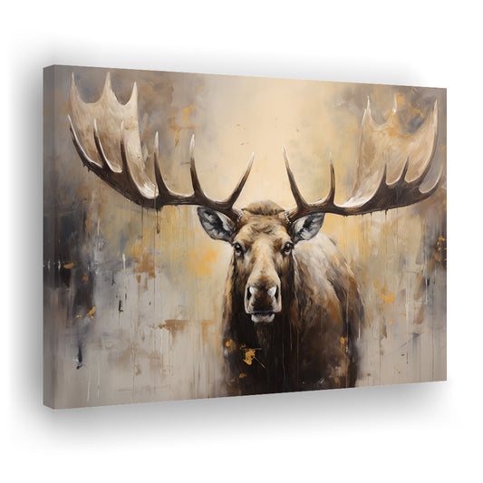 Moose Portrait Painting Canvas Print, Neutral Beige Gray Moose, Canvas Print Wall Art, Wall Decor, Painting Canvas