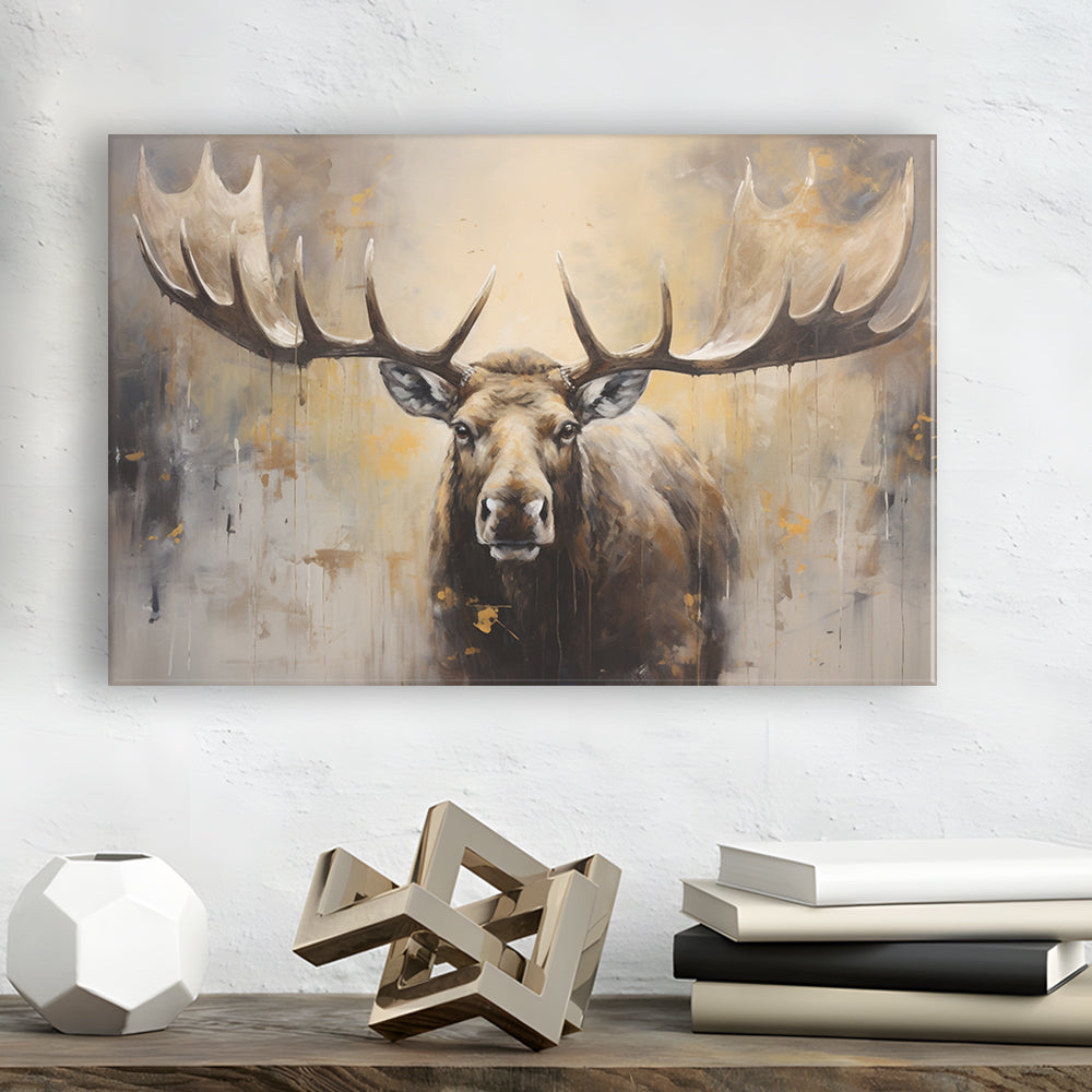 Moose Portrait Painting Canvas Print, Neutral Beige Gray Moose, Canvas Print Wall Art, Wall Decor, Painting Canvas