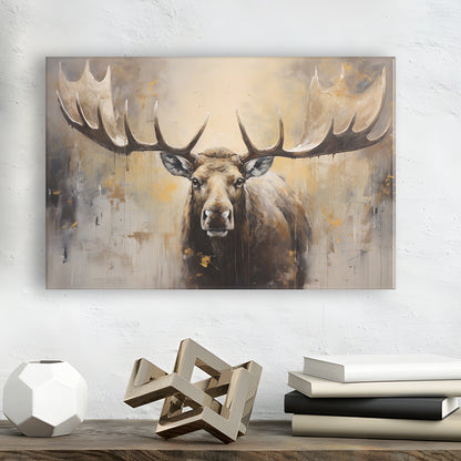 Moose Portrait Painting Canvas Print, Neutral Beige Gray Moose, Canvas Print Wall Art, Wall Decor, Painting Canvas