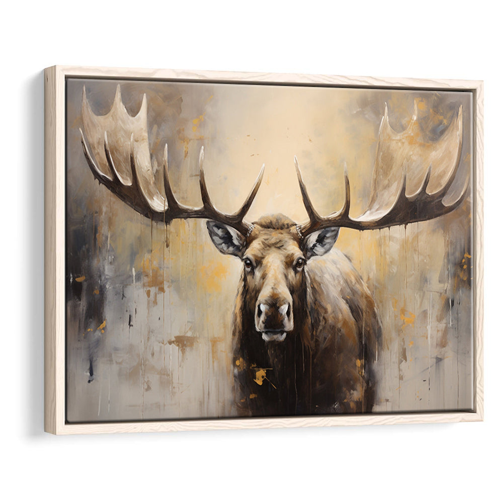 Moose Portrait Painting Canvas Print, Neutral Beige Gray Moose, Framed Canvas Print Wall Art, Floating Frame