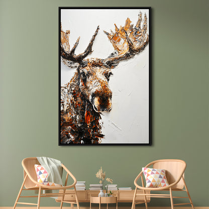 Moose Portrait Painting White Background, Floating Framed Canvas Art Print,, Framed Canvas Prints Wall Art