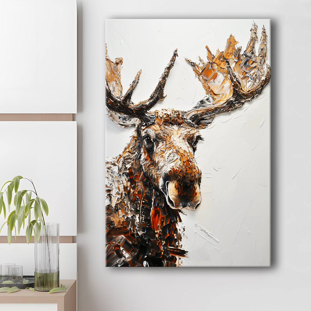 Moose Portrait Painting White Background, Canvas Art Print Decor, Painting Art, Canvas Prints Wall Art