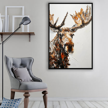 Moose Portrait Painting White Background, Floating Framed Canvas Art Print,, Framed Canvas Prints Wall Art