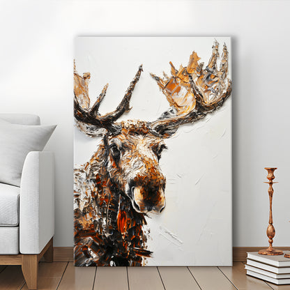 Moose Portrait Painting White Background, Canvas Art Print Decor, Painting Art, Canvas Prints Wall Art