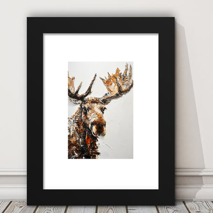 Moose Portrait Painting White Background, Framed Picture Print, Framed Art Prints White Border Wall Decor