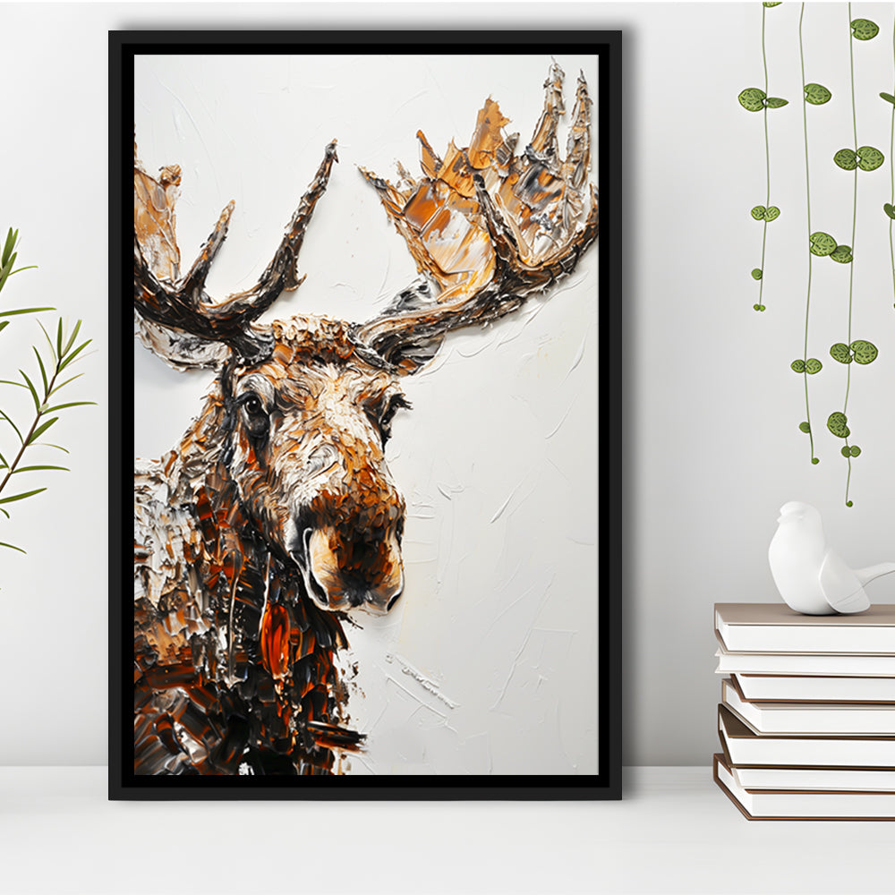 Moose Portrait Painting White Background, Floating Framed Canvas Art Print,, Framed Canvas Prints Wall Art