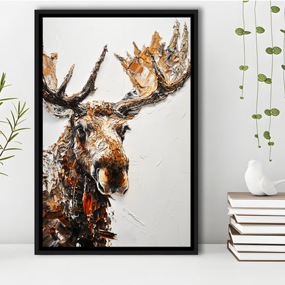 Moose Portrait Painting White Background, Floating Framed Canvas Art Print,, Framed Canvas Prints Wall Art