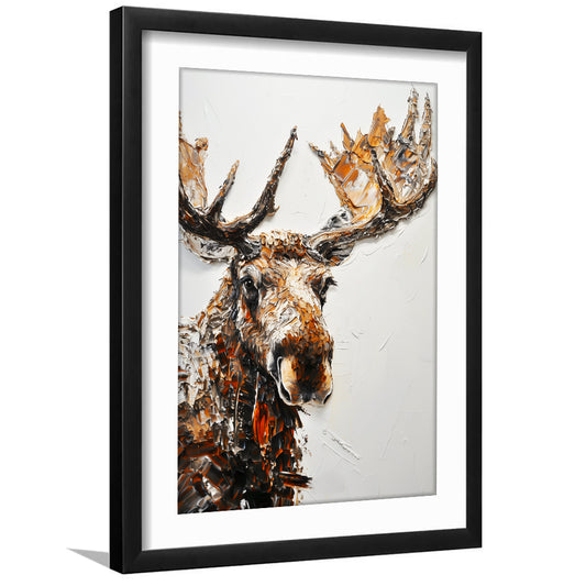 Moose Portrait Painting White Background, Framed Picture Print, Framed Art Prints White Border Wall Decor