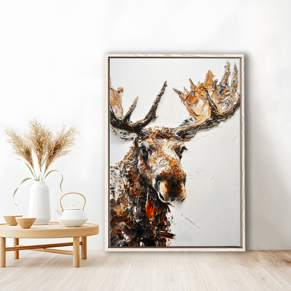 Moose Portrait Painting White Background, Floating Framed Canvas Art Print,, Framed Canvas Prints Wall Art