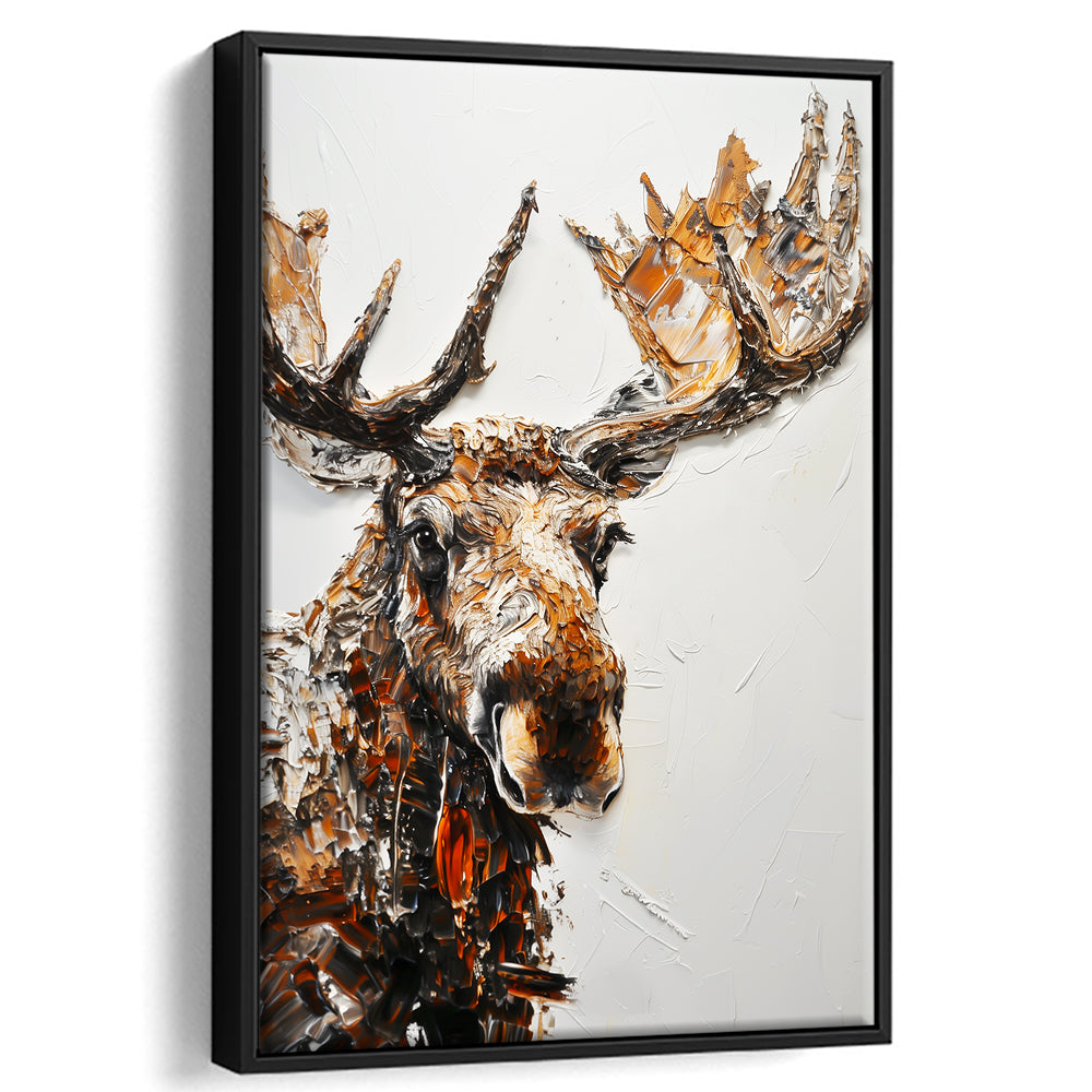 Moose Portrait Painting White Background, Floating Framed Canvas Art Print,, Framed Canvas Prints Wall Art