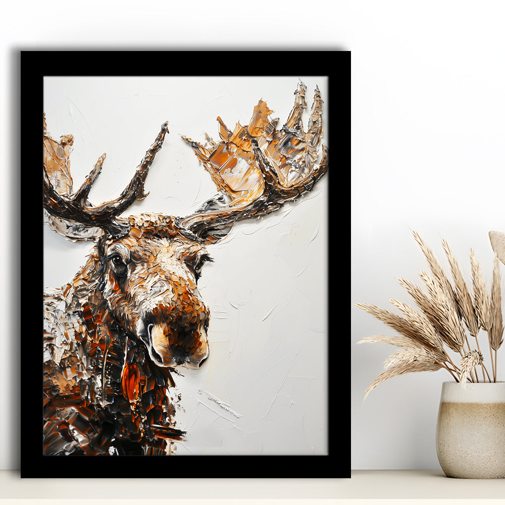 Moose Portrait Painting White Background, Framed Picture Print,, Framed Art Prints Wall Decor