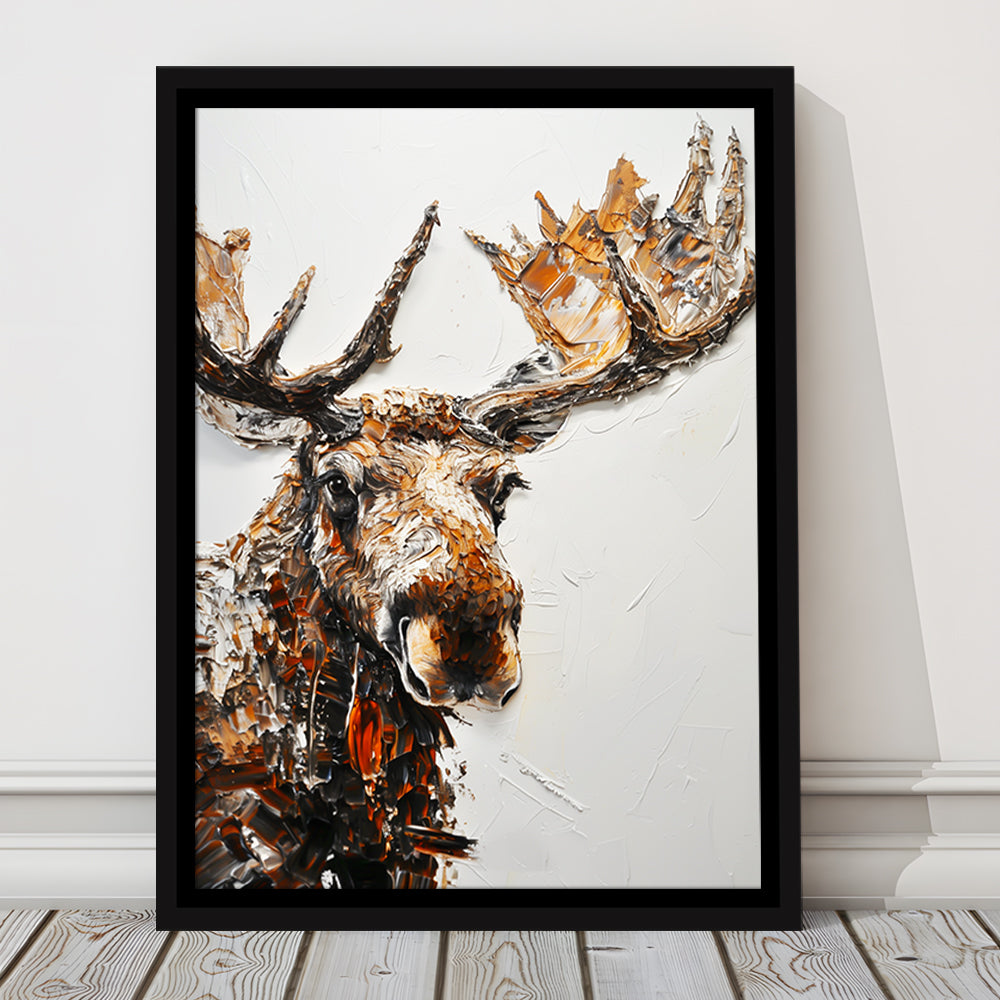 Moose Portrait Painting White Background, Floating Framed Canvas Art Print,, Framed Canvas Prints Wall Art