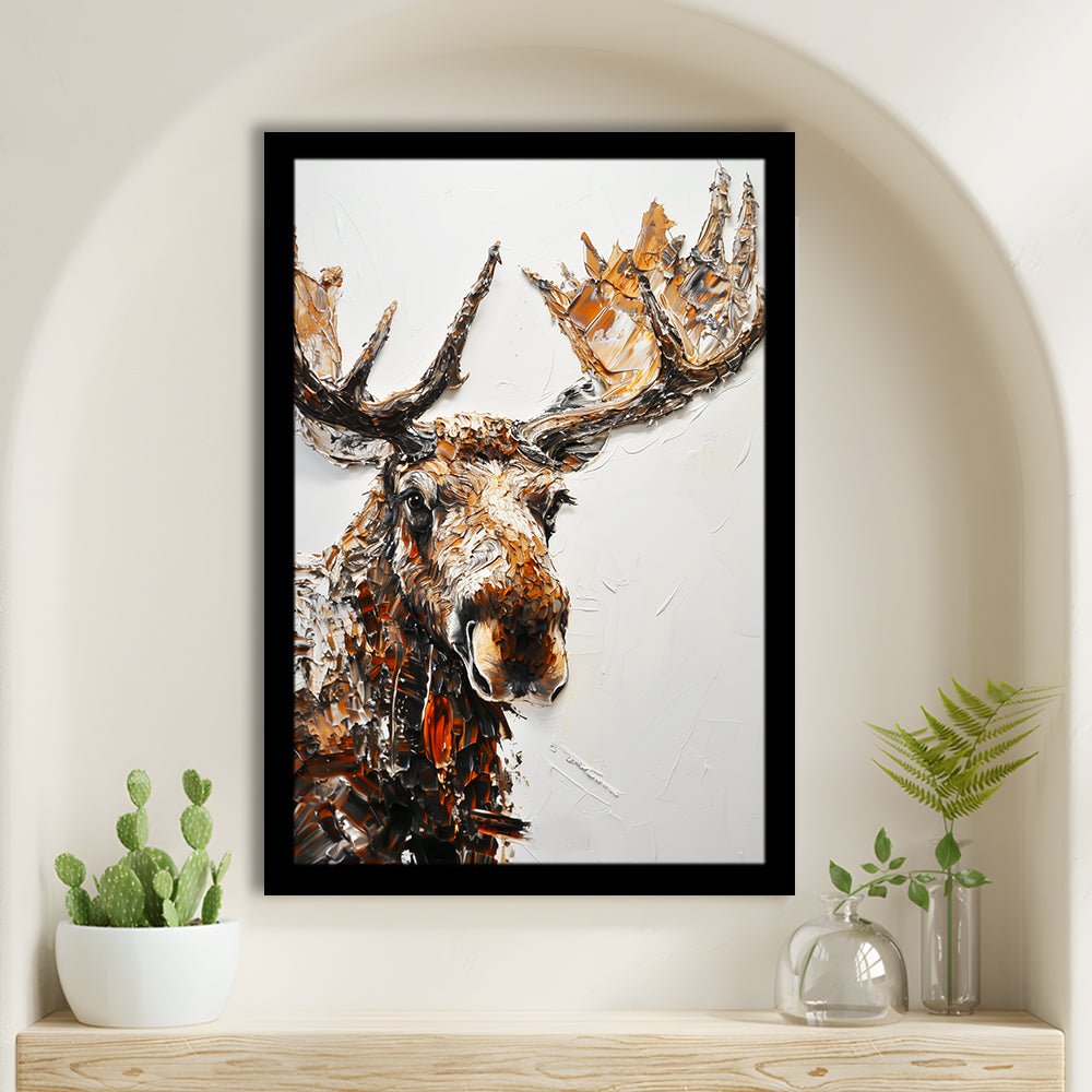 Moose Portrait Painting White Background, Framed Picture Print,, Framed Art Prints Wall Decor