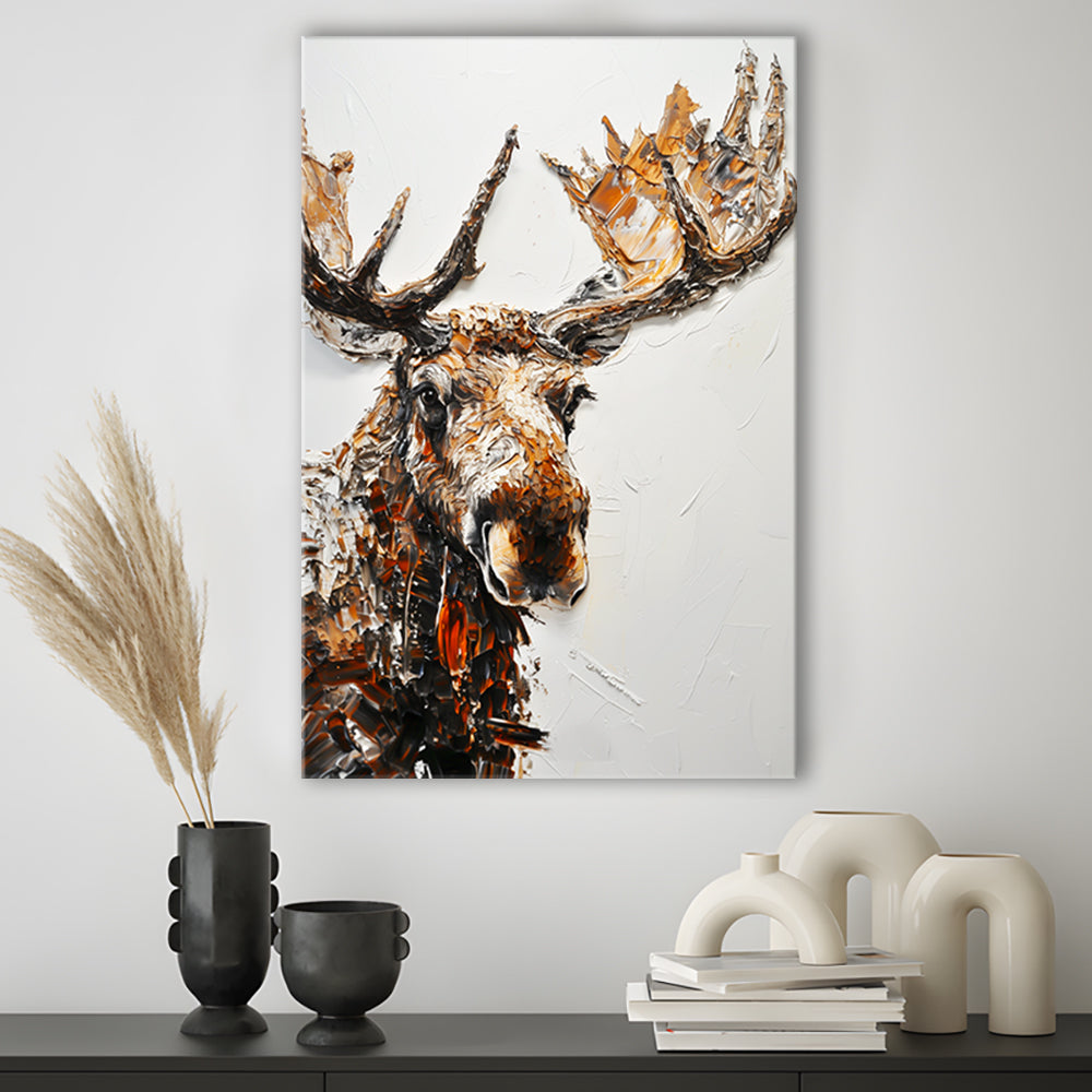 Moose Portrait Painting White Background, Canvas Art Print Decor, Painting Art, Canvas Prints Wall Art