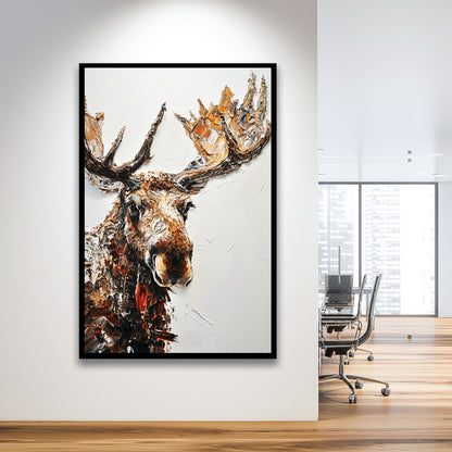 Moose Portrait Painting White Background, Framed Picture Print,, Framed Art Prints Wall Decor