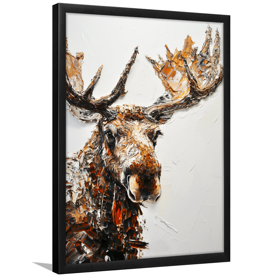 Moose Portrait Painting White Background, Framed Picture Print,, Framed Art Prints Wall Decor