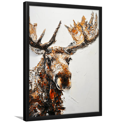 Moose Portrait Painting White Background, Framed Picture Print,, Framed Art Prints Wall Decor