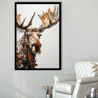 Moose Portrait Painting White Background, Framed Picture Print,, Framed Art Prints Wall Decor