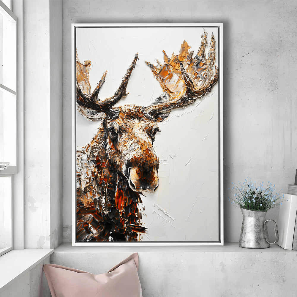 Moose Portrait Painting White Background, Floating Framed Canvas Art Print,, Framed Canvas Prints Wall Art