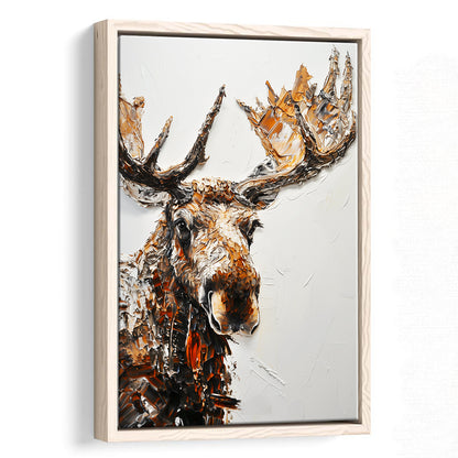 Moose Portrait Painting White Background, Floating Framed Canvas Art Print,, Framed Canvas Prints Wall Art