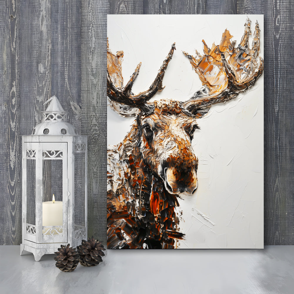 Moose Portrait Painting White Background, Canvas Art Print Decor, Painting Art, Canvas Prints Wall Art