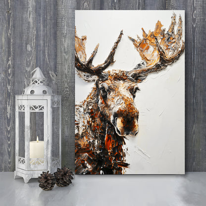 Moose Portrait Painting White Background, Canvas Art Print Decor, Painting Art, Canvas Prints Wall Art