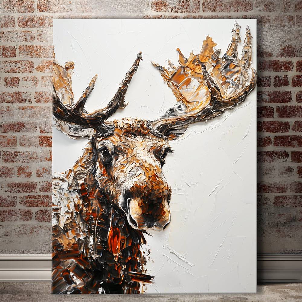Moose Portrait Painting White Background, Canvas Art Print Decor, Painting Art, Canvas Prints Wall Art