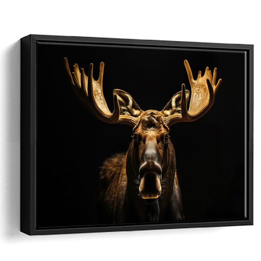 Moose Portrait With Black And Gold, Framed Canvas Print, Painting Art, Floating Framed Canvas Print Wall Art