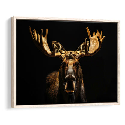 Moose Portrait With Black And Gold, Framed Canvas Print, Painting Art, Floating Framed Canvas Print Wall Art