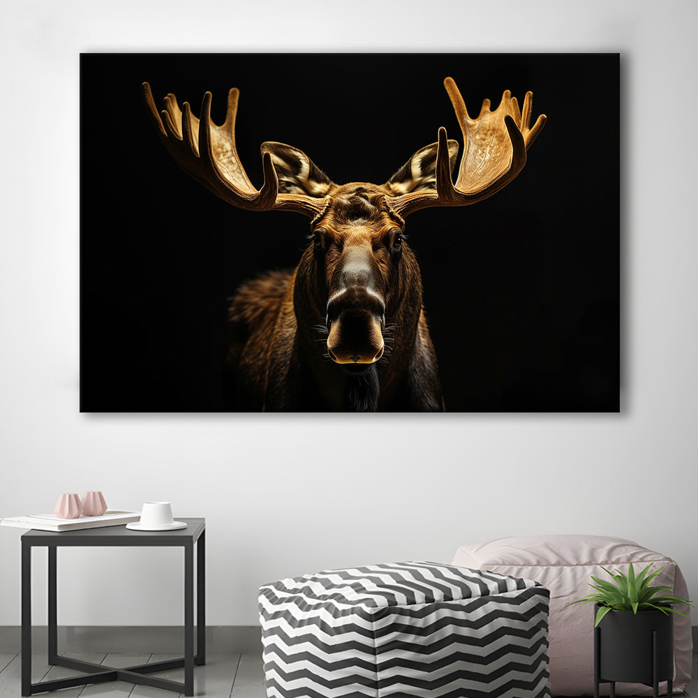 Moose Portrait With Black And Gold, Canvas Art Decor Print, Painting Art, Canvas Print Wall Art Home Decor