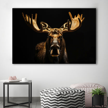 Moose Portrait With Black And Gold, Canvas Art Decor Print, Painting Art, Canvas Print Wall Art Home Decor