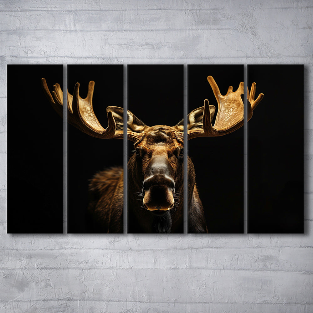 Moose Portrait With Black And Gold, Canvas Art Print, Painting Art, Multi Panels Canvas Print Wall Art