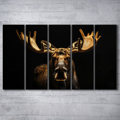 Moose Portrait With Black And Gold, Canvas Art Print, Painting Art, Multi Panels Canvas Print Wall Art