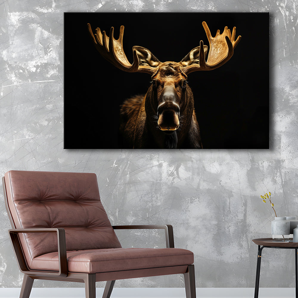 Moose Portrait With Black And Gold, Canvas Art Decor Print, Painting Art, Canvas Print Wall Art Home Decor