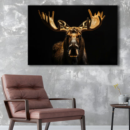 Moose Portrait With Black And Gold, Canvas Art Decor Print, Painting Art, Canvas Print Wall Art Home Decor