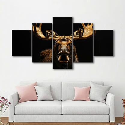 Moose Portrait With Black And Gold, Canvas Art Decor Print, Painting Art, Mixed Panels Canvas Print Wall Art