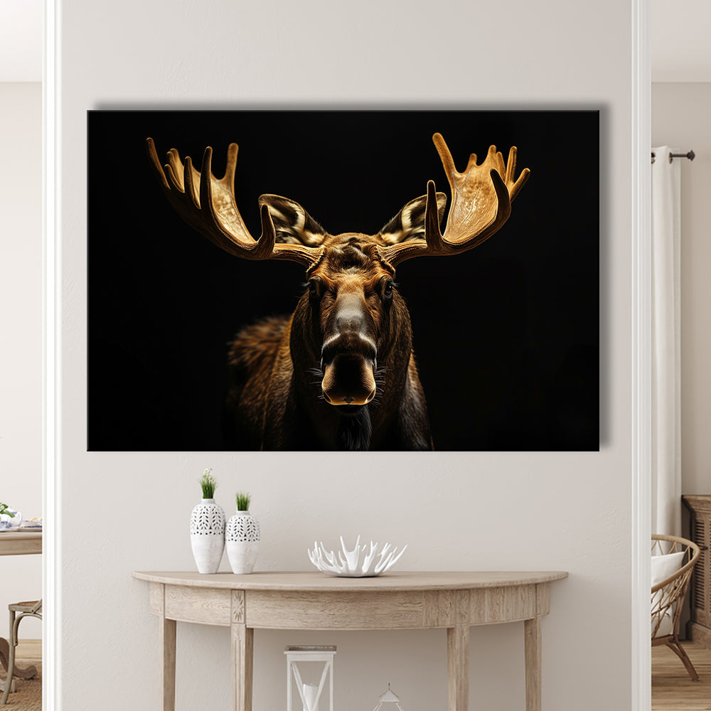 Moose Portrait With Black And Gold, Canvas Art Decor Print, Painting Art, Canvas Print Wall Art Home Decor